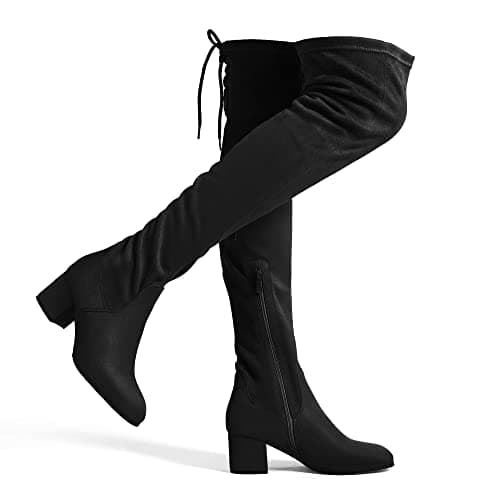 DREAM PAIRS Women's Laurence Over The Knee Thigh High Chunky Heel Boots Long Stretch Sexy Fall Boots,Size 7,Black,LAURENCE
