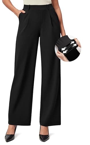 IUGA Womens Dress Pants Wide Leg Pull On Stretchy Work Pants Women High Waisted Business Casual Trousers with Pockets
