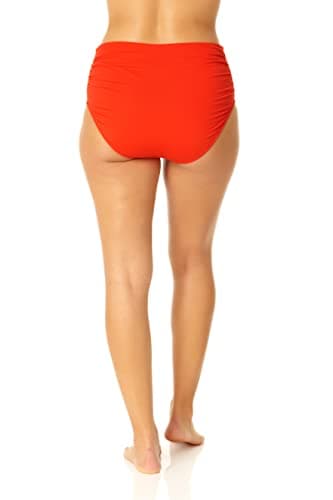 Anne Cole Women's Standard High Waist to Fold Over Shirred Bikini Bottom Swimsuit, Spice Red thumbnail 3