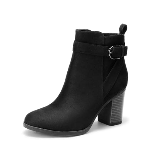 DREAM PAIRS Women's Chunky High Heel Ankle Boots Round Toe Fall Short Booties Shoes,Size 9,Black-Suede,SDAB2431W