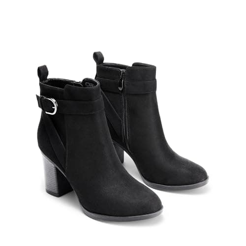 DREAM PAIRS Women's Chunky High Heel Ankle Boots Round Toe Fall Short Booties Shoes,Size 9,Black-Suede,SDAB2431W thumbnail 4