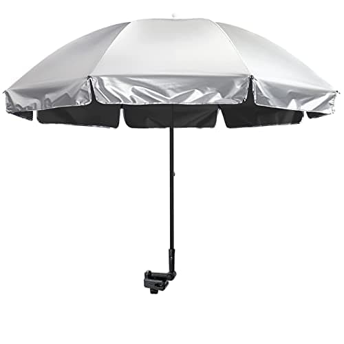 G4Free UPF 50+ Universal Clamp On Umbrella Adjustable Outdoor UV Protection Beach Chair Umbrella for Strollers, Wheelchairs, Patio Chairs, and Golf Carts(Black)