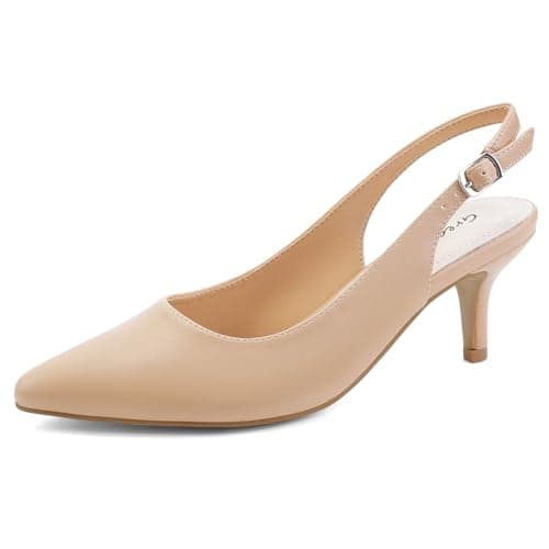 Greatonu Womens Nude Formal Classic Slingback Kitten Heels Pumps Court Shoes Size 9 US