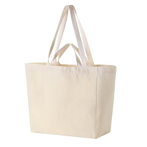 Firecolor Chic 15" X 14.5" X 8" Large Sturdy Canvas Tote Bag – Big Largest Grocery Shopping Beach Reusable Totes Bags With Double Handle (Beige)