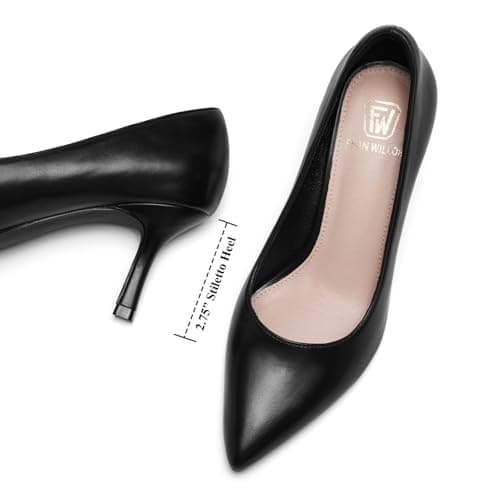 FW FRAN WILLOR Kitten Heels Closed Toe Heels Women's Pumps Low Stiletto Pointed Toe Office Bridal Wedding Party Work Dress Pumps Shoes Black thumbnail 3