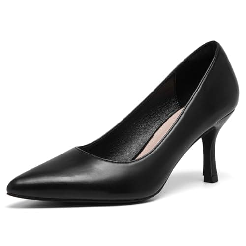 FW FRAN WILLOR Kitten Heels Closed Toe Heels Women's Pumps Low Stiletto Pointed Toe Office Bridal Wedding Party Work Dress Pumps Shoes Black
