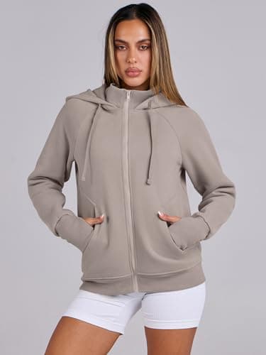 ANRABESS Womens Zip Up Hoodies Fleece Jackets Long Sleeve Sweatshirts Pockets Casual Fall Fashion Preppy Outfits Y2k Clothes Light Khaki Small thumbnail 2