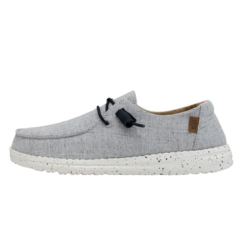 HEYDUDE Women's Wendy Chambray White Blue Size 7 | Women's Shoes | Women's Slip On Shoes | Comfortable &amp; Light-Weight