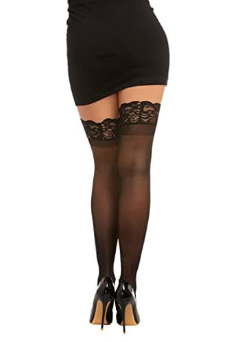 Dreamgirl Womens Pantyhose, Hosiery, Nylons, Stockings With Comfort Lace Top Anti-slip Silicone Elastic Band Sheer Thigh Socks, Black thumbnail 2