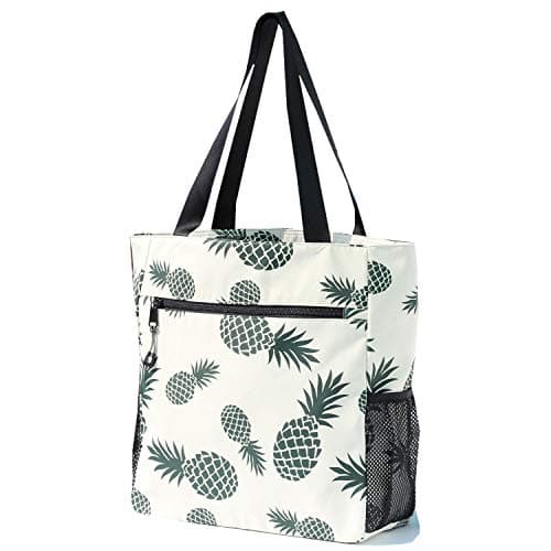 ESVAN Original Water Resistant Large Tote Bag for Gym Beach Travel, Upgraded, White, Pineapple thumbnail 4