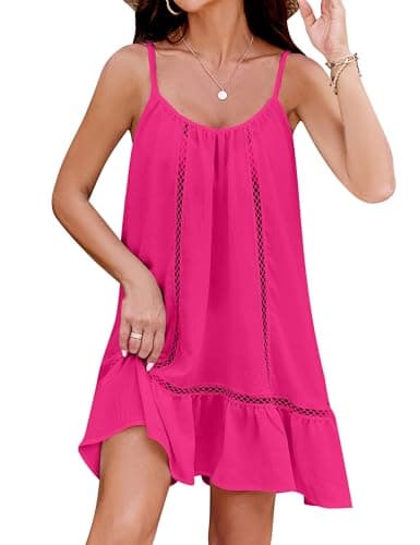 Blooming Jelly Womens Beach Cover Up Dress Flowy Spaghetti Strap Sleeveless Swimsuit Coverup 2025 Cute Summer Vacation Sundress (Small, Hot Pink)