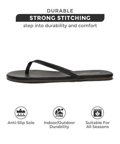 Project Cloud Flip Flops for Women – Memory Foam Flats Summer Sandals for Women 2025 – Vegan Leather Lightweight Womens Sandals Summer Beach Essentials Slides (Foundations, Black, 8.5) thumbnail 3