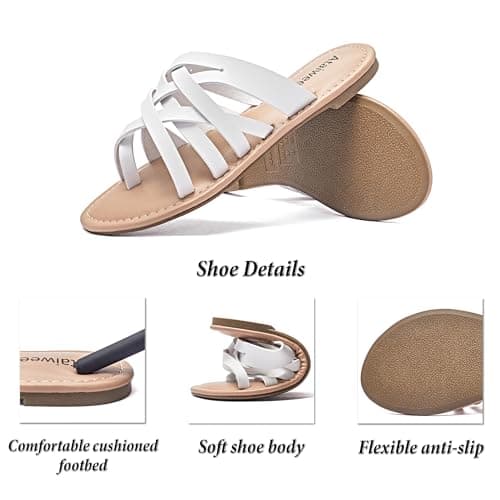 Ataiwee Women's Flat Slide Sandals – Comfort Casual Multiple Cross Pinstripe Summer Shoes.(1908021-4,WT/MF,10) thumbnail 3