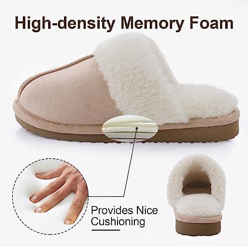 Litfun Women's Fuzzy Memory Foam Slippers Fluffy Winter House Shoes Indoor and Outdoor, Apricot 8-8.5 thumbnail 4