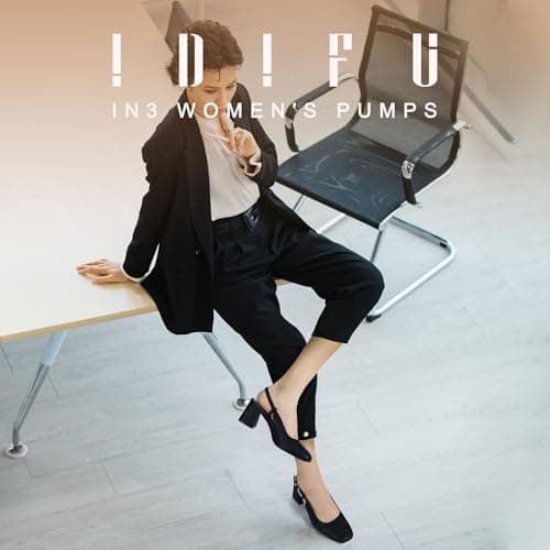 IDIFU Black Heels Closed Toe Women's Pumps Chunky Heels Low Slingback Block Square Toe Short Heels Wedding Bride Prom Office Bridal Dress Shoes for Women Comfortable Cute Pumps Shoes(Black Pu, 9) thumbnail 2