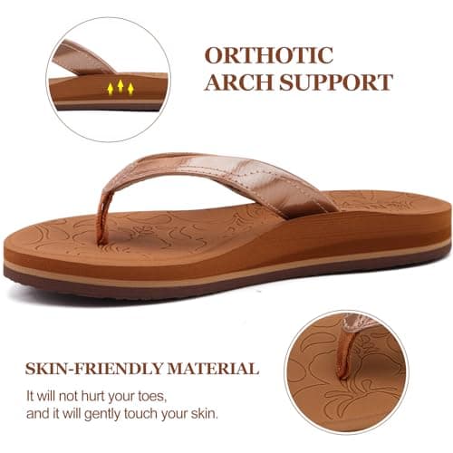 ONCAI Women's Flip Flops Comfortable Summer Beach Thong Sandals for Women 2025 with Cushion Walking Arch Support Yoga Mat Indoor Outdoor Soles Khaki Size 8 thumbnail 4