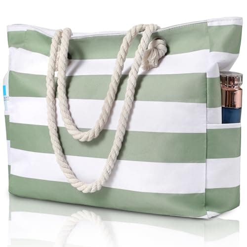 Beach Bag for Women – Large Beach Tote Bag, Waterproof Sandproof Beach Bag with Zipper, Large Swim Pool Beach Tote, Green
