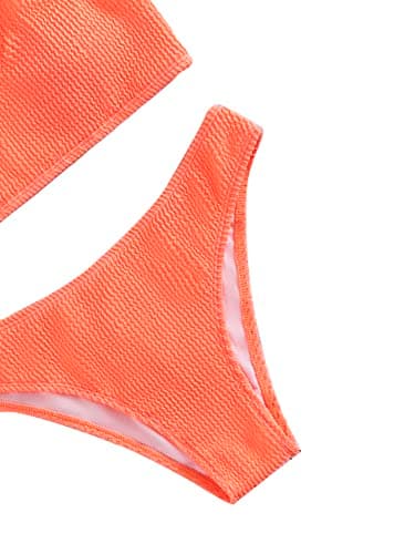 SOLY HUX Bikini Sets for Women Solid Textured Bikini Bathing Suits 2 Piece Swimsuit Solid Coral Orange M thumbnail 3