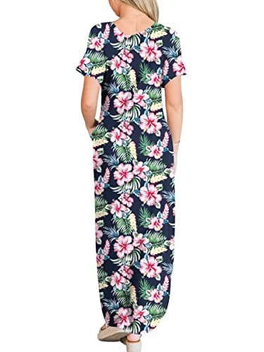 ANRABESS Womens Summer Maxi Dress Short Sleeve Casual Loose Long T Shirt Dresses Split Vacation Beach Sundress Travel Outfits Floral Print X-Large thumbnail 4