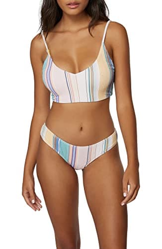 O'NEILL Women's Middles Bikini Top – Strappy Swim for Women – Bralette Bathing Suit with Removable Cups,Baja Stripe,S