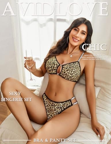 Avidlove Lingerie Lace Babydoll 2 Piece Sexy Bra and Panty Sets Leopard Print Leopard Print X-Large thumbnail 2