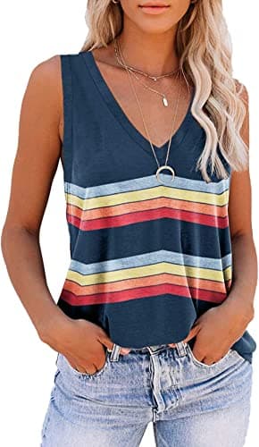 ETCYY Women's Sleeveless V Neck Tank Tops Summer Trendy 2025 Causal Cute Printed Loose Fit Workout Athletic Yoga Shirts,Color Blue,Medium