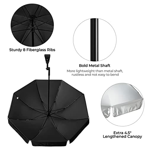G4Free UPF 50+ Universal Clamp On Umbrella Adjustable Outdoor UV Protection Beach Chair Umbrella for Strollers, Wheelchairs, Patio Chairs, and Golf Carts(Black) thumbnail 4
