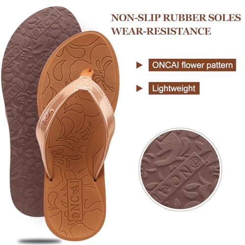 ONCAI Women's Flip Flops Comfortable Summer Beach Thong Sandals for Women 2025 with Cushion Walking Arch Support Yoga Mat Indoor Outdoor Soles Khaki Size 8 thumbnail 3