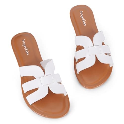 mazeskin Womens H-Band Flat Sandals Summer Comfortable Dressy Slide Beach Sandals,White US10 thumbnail 4