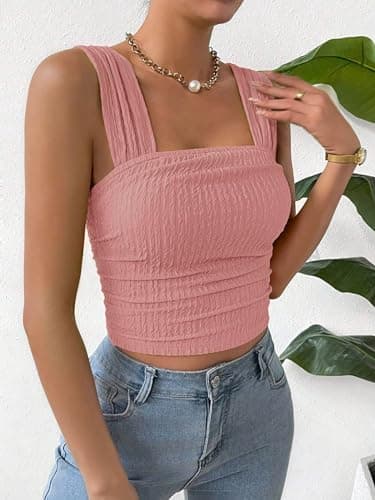 Cute Summer Tops for Women Trendy 2024 Light Pink Basic Strappy Ruched Teenager Girl Travel Trip Beach Cami Top Comfy M thumbnail 3