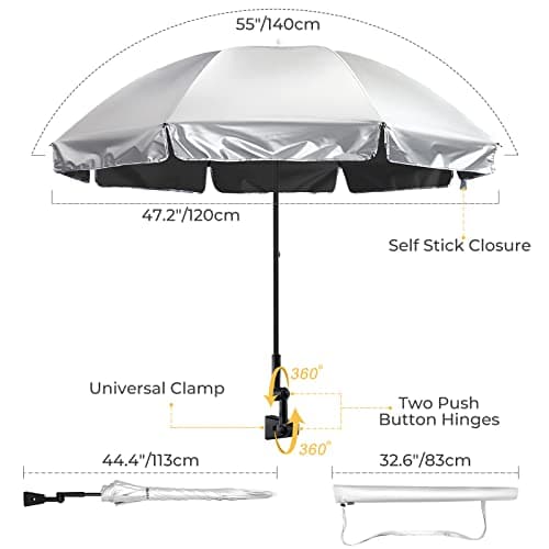 G4Free UPF 50+ Universal Clamp On Umbrella Adjustable Outdoor UV Protection Beach Chair Umbrella for Strollers, Wheelchairs, Patio Chairs, and Golf Carts(Black) thumbnail 2