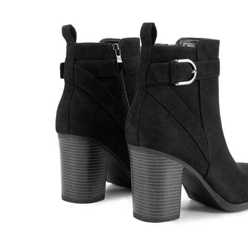 DREAM PAIRS Women's Chunky High Heel Ankle Boots Round Toe Fall Short Booties Shoes,Size 9,Black-Suede,SDAB2431W thumbnail 3