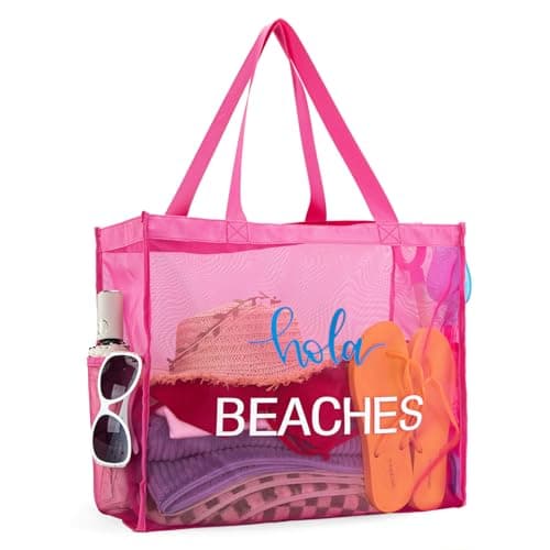 Montana Mesh Beach Travel Bag for Women Large Pink Pool Bag Net Big Shoulder Lightweight Swim Tote Bag with Pockets thumbnail 2