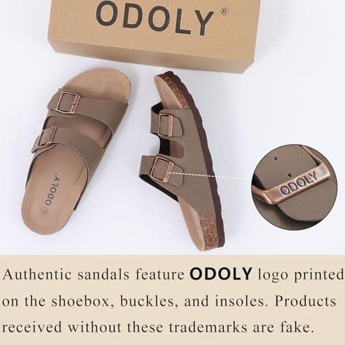 ODOLY Unisex Cork Footbed Slide Sandal, Arch Support Summer Outdoor Sandals with Adjustable Buckle for Women and Men, Brown 39 (8-8.5 Women/6.5-7 Men) thumbnail 2