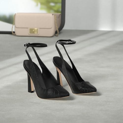 Reoplty Womens Closed Toe Ankle Strap Heels Pointed Toe Pumps Shoes Slingback High Heel Wedding Dress Shoes Black thumbnail 2
