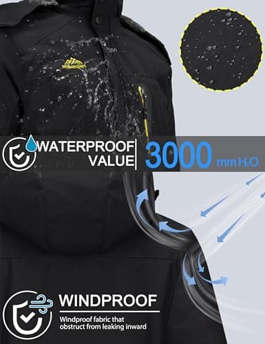 TACVASEN Men's Winter Ski Jacket Waterproof Snow Coats Snowboard Fleece Lining Jacket Warm Parka with Hooded Black XXL thumbnail 2