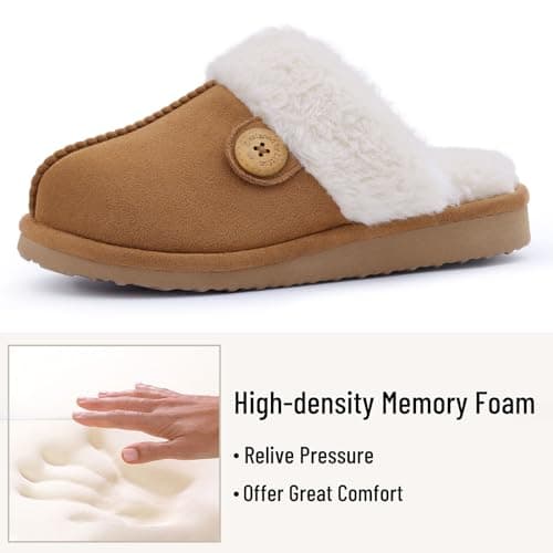 Litfun Fuzzy Slippers for Women with Memory Foam Winter Fluffy House Shoes Indoor Outdoor, Khaki Women Size 8-8.5 thumbnail 3
