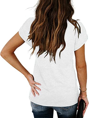 ETCYY Womens Summer Tops 2025 Trendy Casual Spring Striped Print Cute Petal V Neck Cap Short Sleeve Shirts,White,Large thumbnail 4