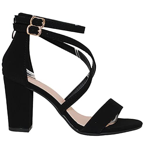 TRENDSUP Women's Open Toe Ankle Strap High Chunky Heel Sandals (8, Black Nubuck, numeric_8) thumbnail 2