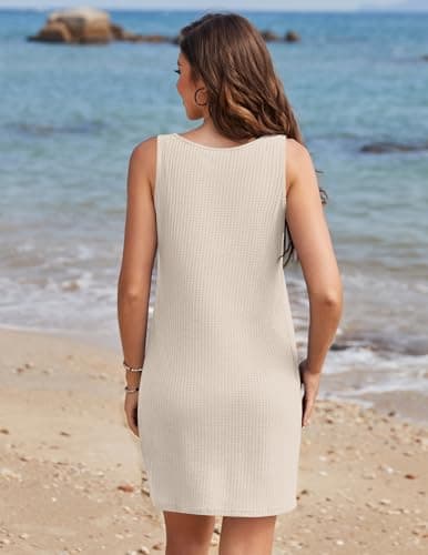 AI'MAGE Women's Swimsuit Coverup Sleeveless Waffle Knit Bathing Suit Cover Ups Twisted Tank Beach Dress(Beige, Large) thumbnail 4