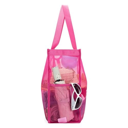Montana Mesh Beach Travel Bag for Women Large Pink Pool Bag Net Big Shoulder Lightweight Swim Tote Bag with Pockets thumbnail 3