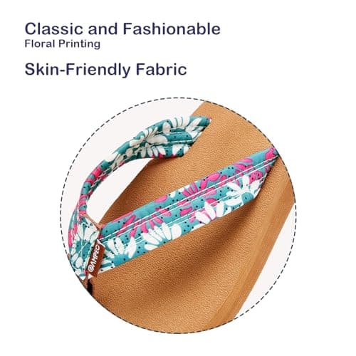 Ampeo Women's Arch Support Flip Flops Comfortable Casual Summer Beach Thong Sandals,Green Floral,Size 6 thumbnail 2