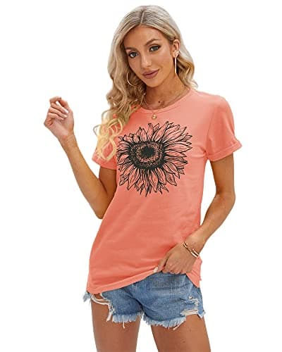Cicy Bell Women's T Shirts Short Sleeve Tees Sunflower Graphic Loose Summer Tops thumbnail 2