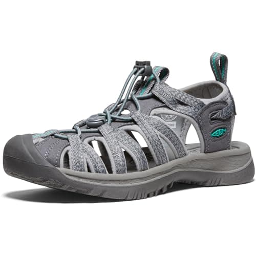 KEEN Women's Whisper Closed Toe Durable Comfortable Easy On Washable Adventure Sandals,Medium Grey/Peacock Green,8