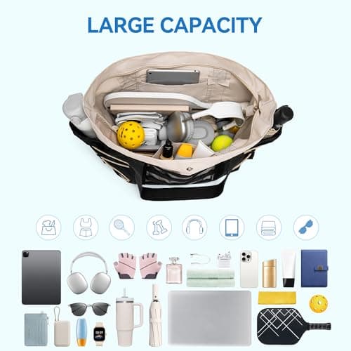 BOSTANTEN Travel Tote Bags for Women Foldable Beach Bag Waterproof Zipper Gym Sports Shopping Bag Trolley Sleeve thumbnail 3