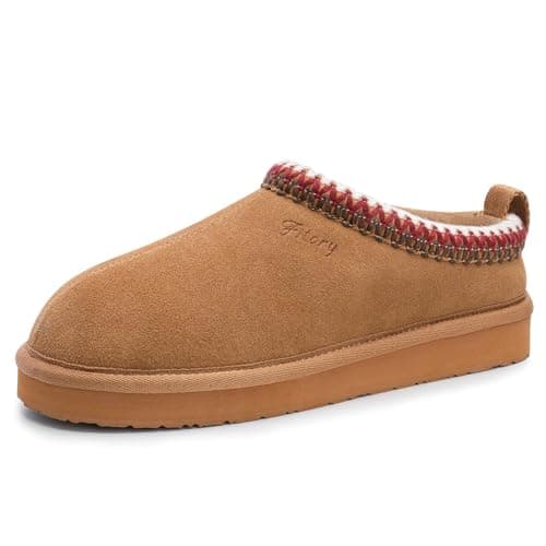 FITORY Women's Suede Slipper | Flat Short Mini Boots with Fur Fleece | Winter Casual Comfort Shoes Chestnut Size 8