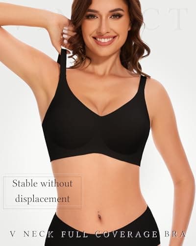 Vinfact Wireless Bras for Women No Underwire Seamless V Neck Push up Bra Full Coverage Bralettes T Shirt Everyday Sleep Bra BKXL thumbnail 3