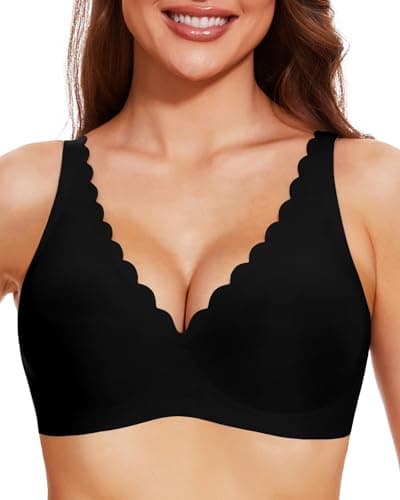 Vinfact Smooth Deep V Bras for Women No Underwire Wireless Push up Bra Seamless Plunge T Shirt Sleep Bra with Extenders BKL Black