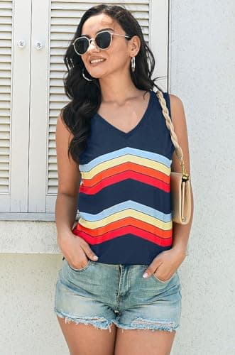 ETCYY Women's Sleeveless V Neck Tank Tops Summer Trendy 2025 Causal Cute Printed Loose Fit Workout Athletic Yoga Shirts,Color Blue,Medium thumbnail 3
