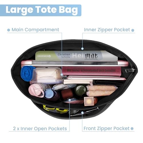 MIYCOO Beach Bag, Tote Bag for Women with Trolley Sleeve Large Canvas Tote Bag Waterproof Sandproof for Travel Work Gym Black thumbnail 4